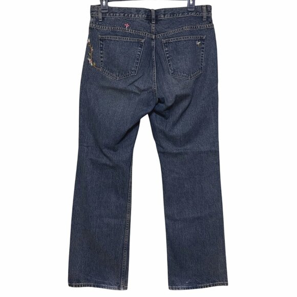 Gap Vintage 2002 Boot Cut Jeans Embroidery Flowers Mushroom Button Fly Size 14R - Picture 2 of 16